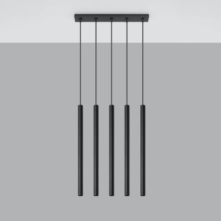 Lámpara colgante Vacu negro, 5 luces