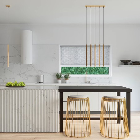 Lámpara colgante Vacu dorado, 5 luces