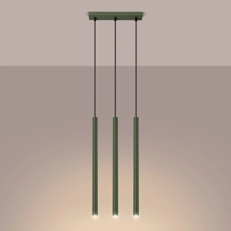Lámpara colgante Vacu verde, 3 luces