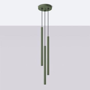 Lámpara colgante Vacu verde, 3 luces