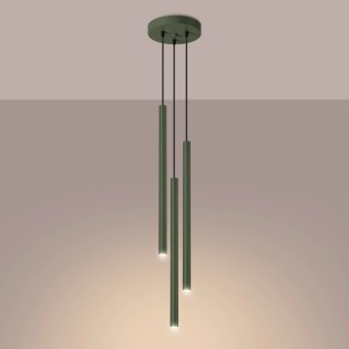 Lámpara colgante Vacu verde, 3 luces
