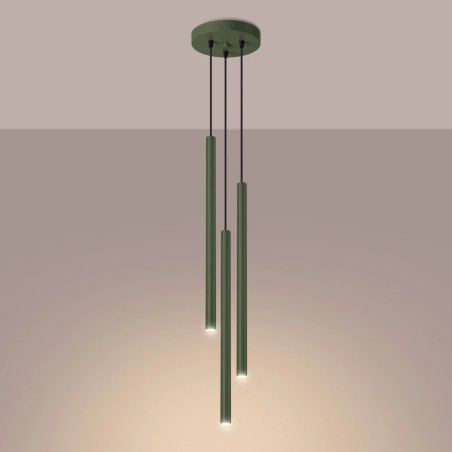 Lámpara colgante Vacu verde, 3 luces