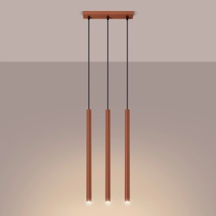 Lámpara colgante Vacu rojo, 3 luces