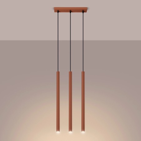 Lámpara colgante Vacu rojo, 3 luces