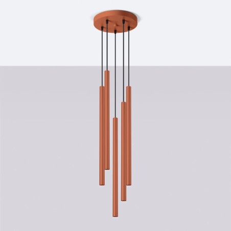 Lámpara colgante Vacu rojo, 5 luces