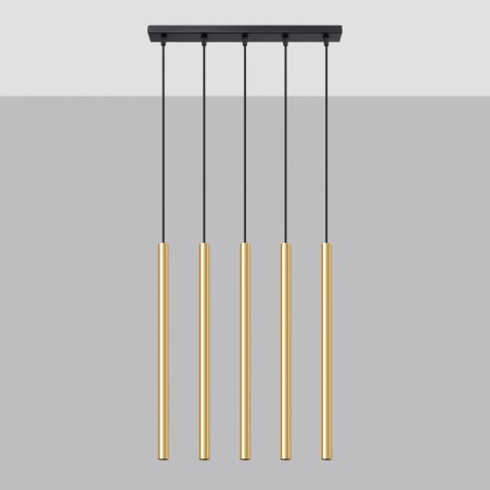 Lámpara colgante Vacu dorado pulido, 5 luces