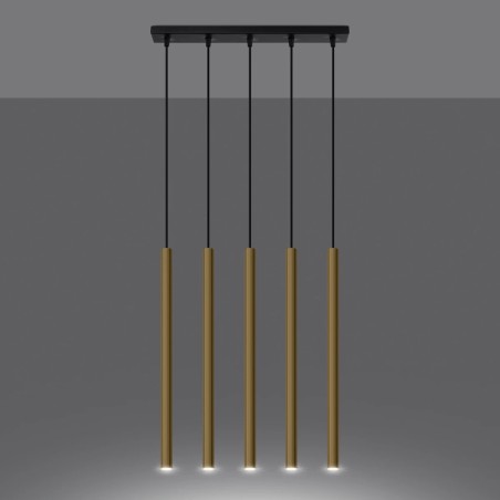 Lámpara colgante Vacu dorado pulido, 5 luces