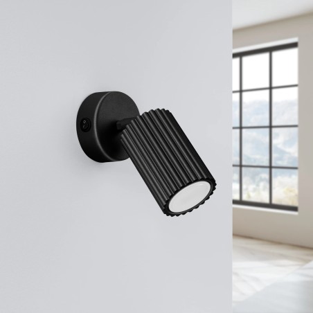 Aplique de pared Moto, negro con interruptor