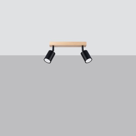 Regleta Elluae negro, 2 luces