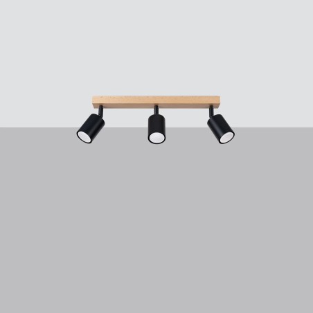 Regleta Elluae negro, 3 luces