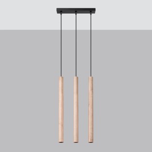 Lámpara colgante Vacu 3 luces, madera natural