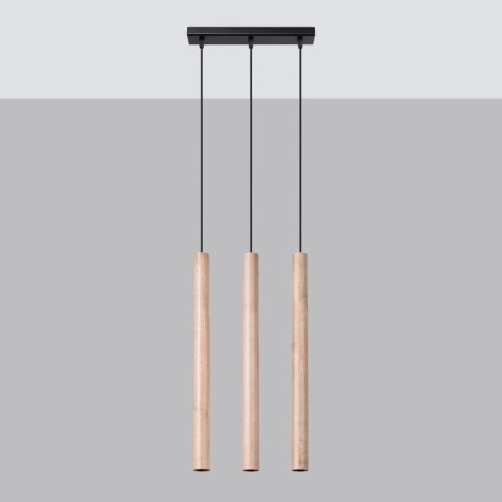 Lámpara colgante Vacu 3 luces, madera natural