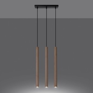 Lámpara colgante Vacu 3 luces, madera natural