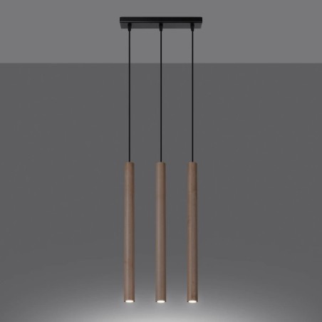 Lámpara colgante Vacu 3 luces, madera natural