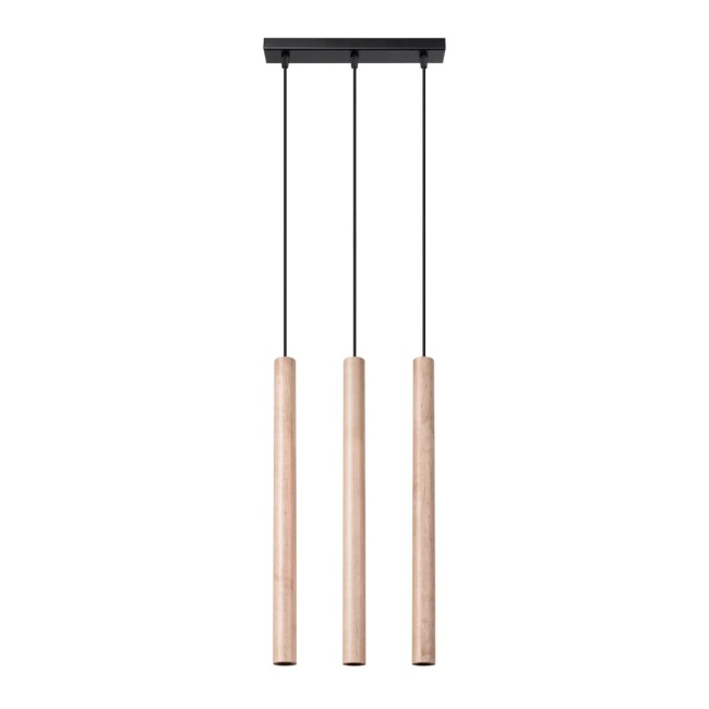 Lámpara colgante Vacu 3 luces, madera natural
