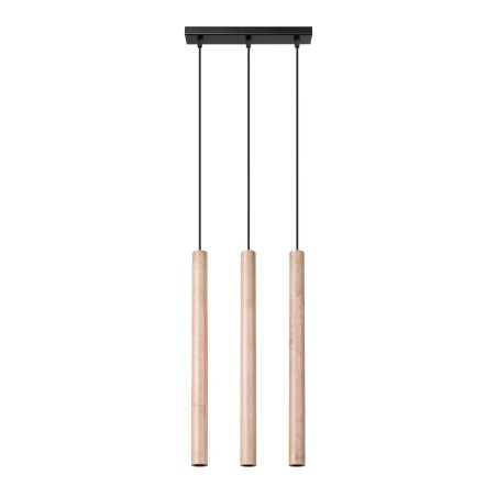 Lámpara colgante Vacu 3 luces, madera natural