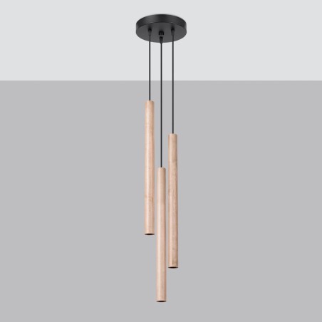 Lámpara colgante Vacu 3 luces, madera natural