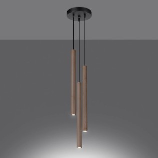 Lámpara colgante Vacu 3 luces, madera natural