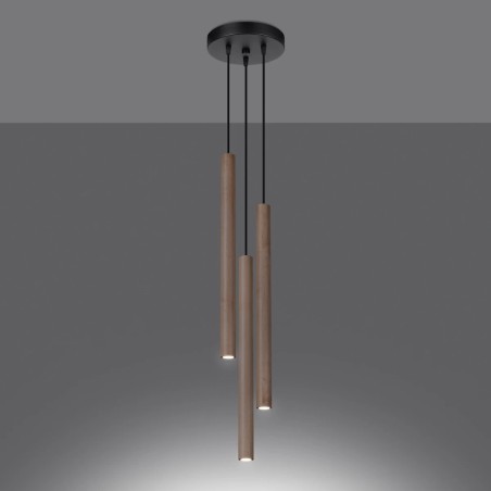 Lámpara colgante Vacu 3 luces, madera natural