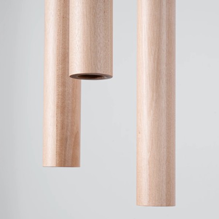 Lámpara colgante Vacu 3 luces, madera natural
