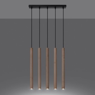 Lámpara colgante Vacu 5 luces , madera natural