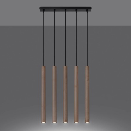 Lámpara colgante Vacu 5 luces , madera natural