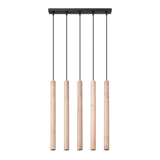 Lámpara colgante Vacu 5 luces , madera natural