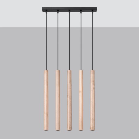 Lámpara colgante Vacu 5 luces , madera natural