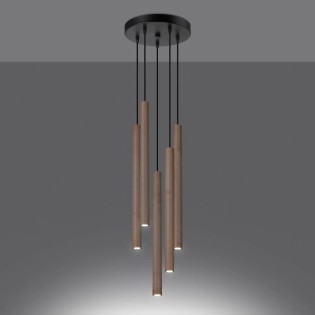 Lámpara colgante Vacu 5 luces , madera natural