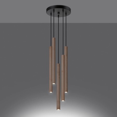 Lámpara colgante Vacu 5 luces , madera natural