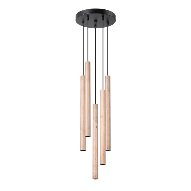 Lámpara colgante Vacu 5 luces , madera natural