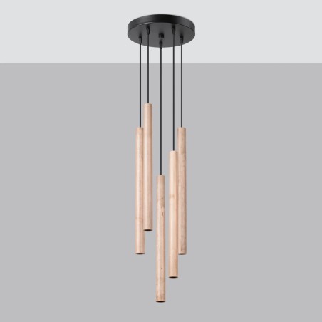 Lámpara colgante Vacu 5 luces , madera natural
