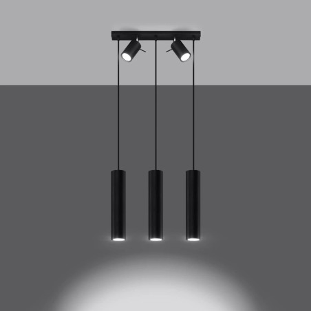 Lámpara colgante Vinivi negro, 3 luces