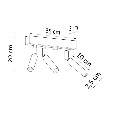 Regleta Koin negro, 3 luces