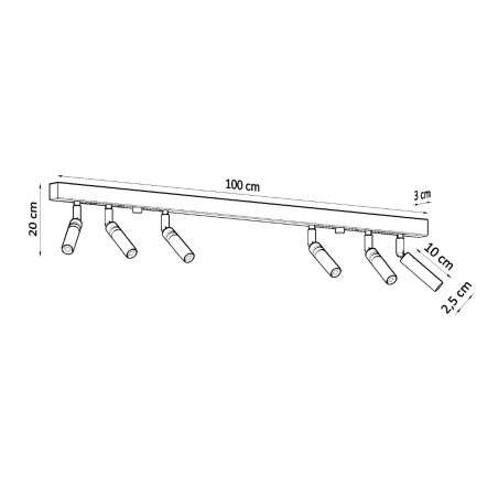 Regleta Koin negro, 6 luces