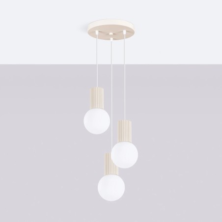 Lámpara colgante Mido beige, 3 luces