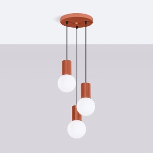 Lámpara colgante Mido rojo, 3 luces