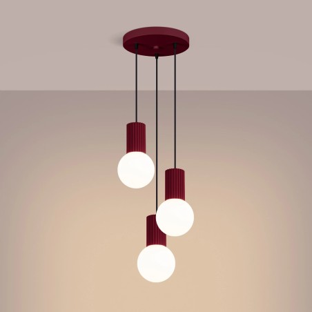 Lámpara colgante Mido Burdeos, 3 luces