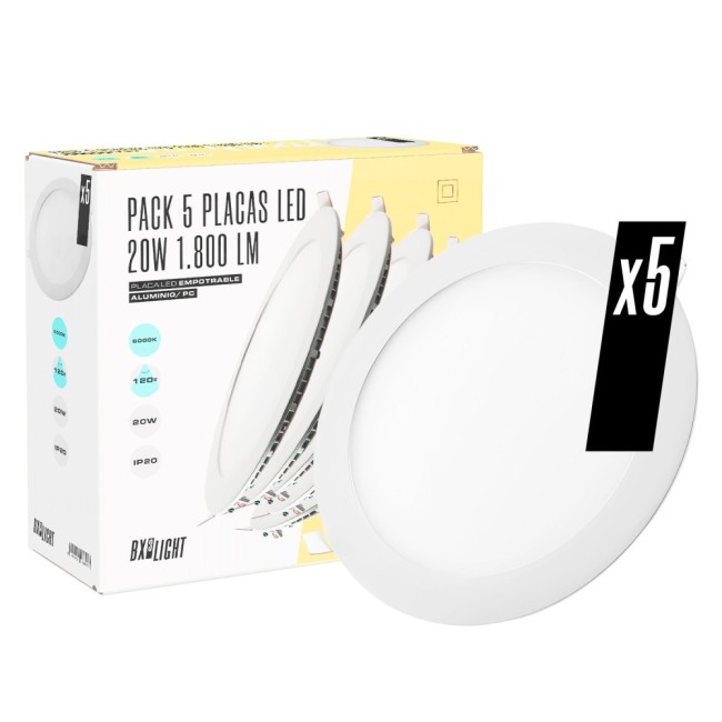 Pack 5 Placas LED  20W 1.800Lm 4200º Circular 40.000H