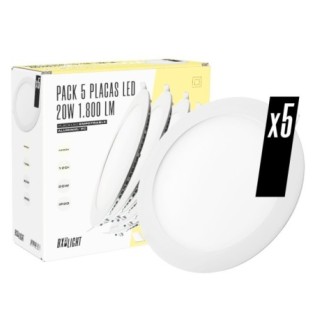Pack 5 Placas LED  20W 1.800Lm 4200º Circular 40.000H