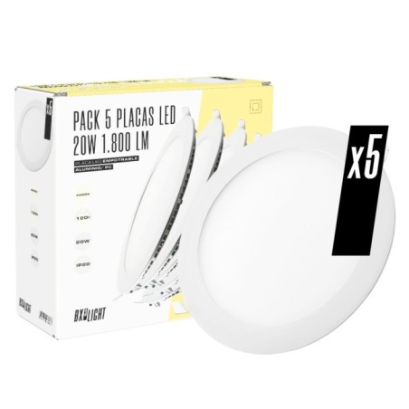 Pack 5 Placas LED  20W 1.800Lm 4200º Circular 40.000H