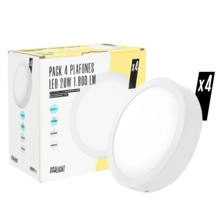 Pack 4 Plafones LED  20W 1800Lm 4200ºK Superficie 40.000H