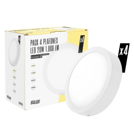 Pack 4 Plafones LED  20W 1800Lm 4200ºK Superficie 40.000H