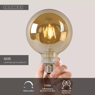 Bombilla de filamento Lucide G125 Ø12,5 cm LED Regulable E27 1x8W Ámbar