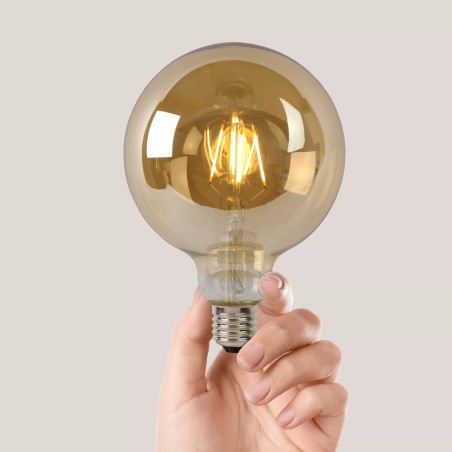 Bombilla de filamento Lucide G125 Ø12,5 cm LED Regulable E27 1x8W Ámbar