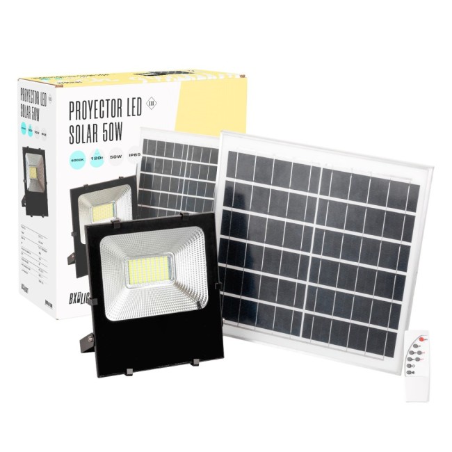 Foco Proyector LED 50W 5.000Lm 6000ºK Solar Sensor 50W + Control Remoto Panel 6V/15W 40.000H