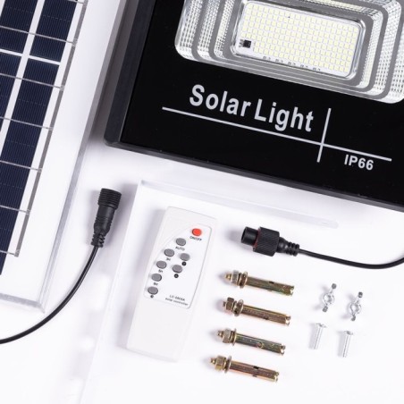 Panel proyector LED solar de 65 W y 6500 K: 6 V/8 W Batería: 3,2 V/5000 mAh Dimmable Mando a distancia