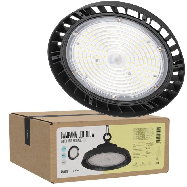 Campana LED 100W ( 72W-96W-120W ) 18000Lm Driver Lifud Regulable 1-10V Chip Philips CW 6000ºK 90º