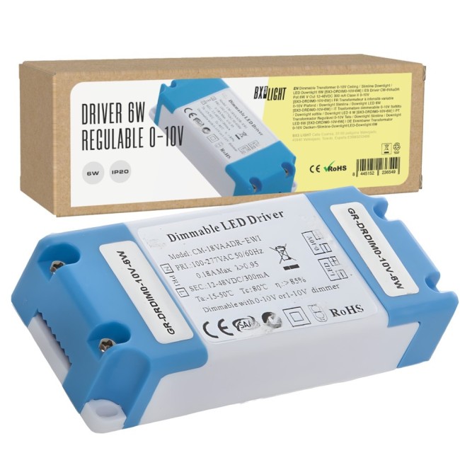 Driver regulable 6W 0-10V salida 12-48VDC 300mA Clase II