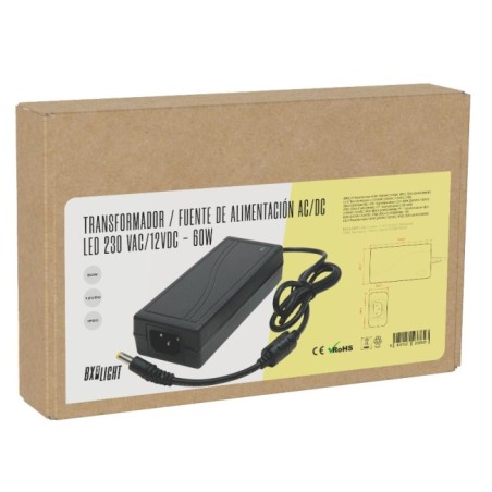 Transformador LED 60W 230VAC/12VDC IP20 ABS Certificados CE RoHS
